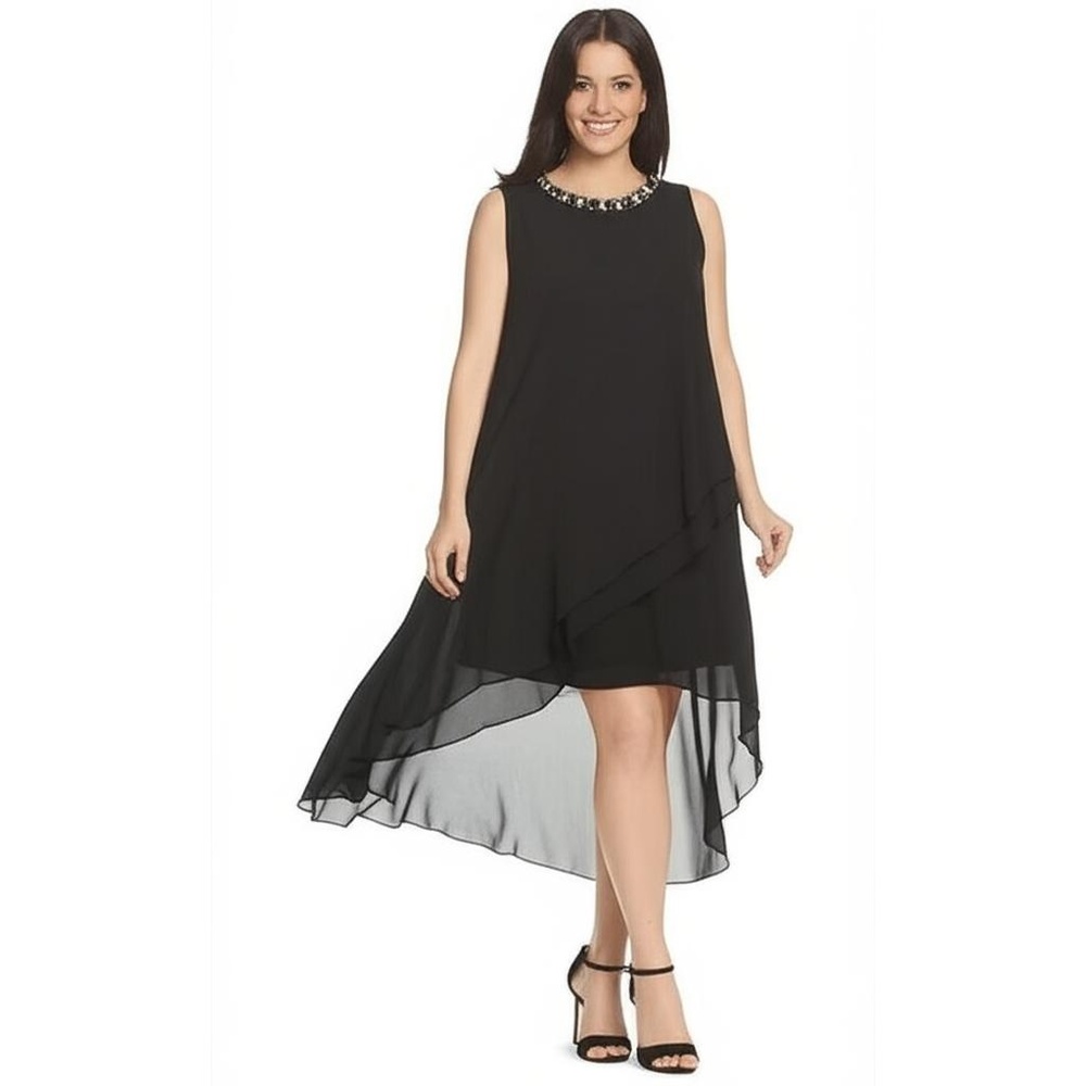 SLNY Womens Black Cocktail Dress Size 10 Flowy Beaded Neckline Elegant Party